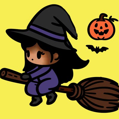 halloween witch on a broom