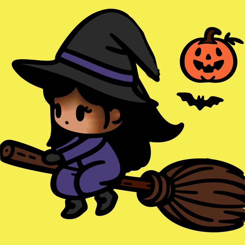 halloween witch on a broom