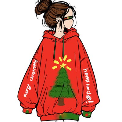 realistic girl with a oversized sweatshirt on and a bun