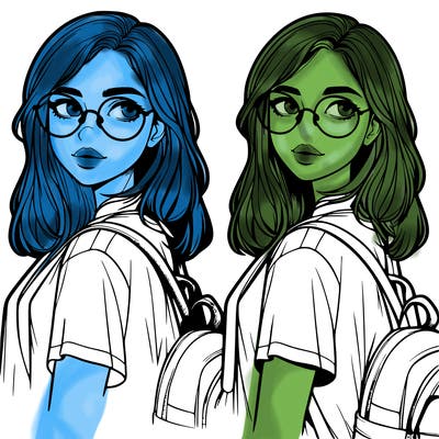 realistic girl with backpack and glasses