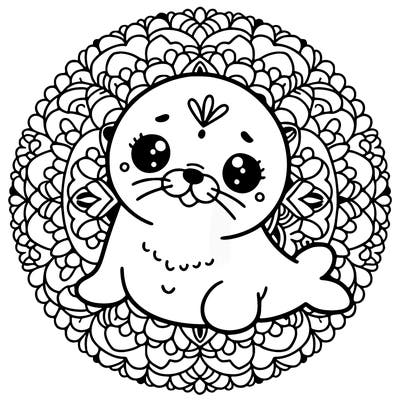 a cute baby seal mandala
