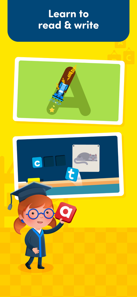 Kinder lernen Lesen und Schreiben mit Phonetik und Buchstabennachfahren in der Montessori Preschool App