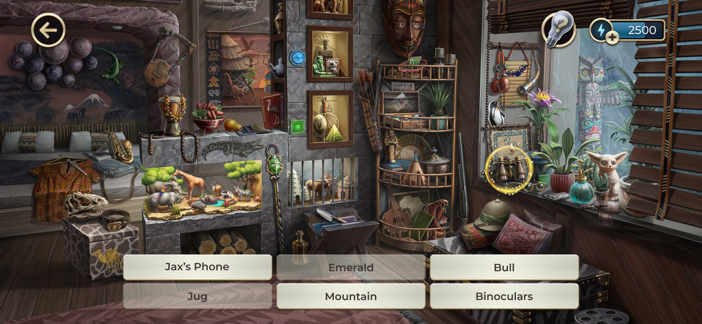 Hidden object gameplay in Murder by Choice featuring a room full of clues and artifacts.