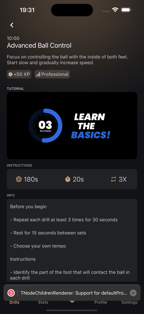 TRIVELA AI - Football Training - Advanced ball control training drill interface in the TRIVELA AI football training app