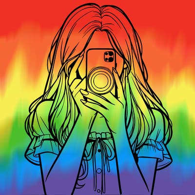 a realistic girl holding her phone taking pictures