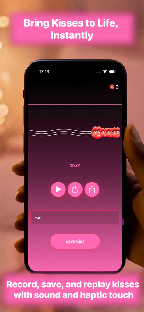 KissTouch : Couple Love App - KissTouch app interface for recording and saving a kiss with sound and haptic feedback