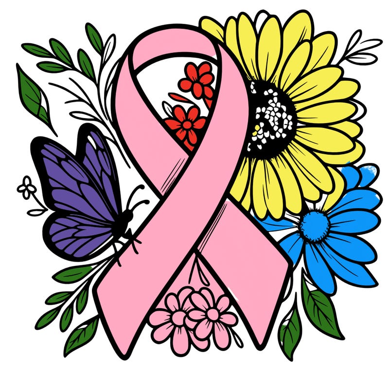 cancer awareness symbol with flowers and butterflies