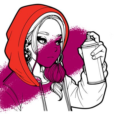 a realistic girl, spray painting
