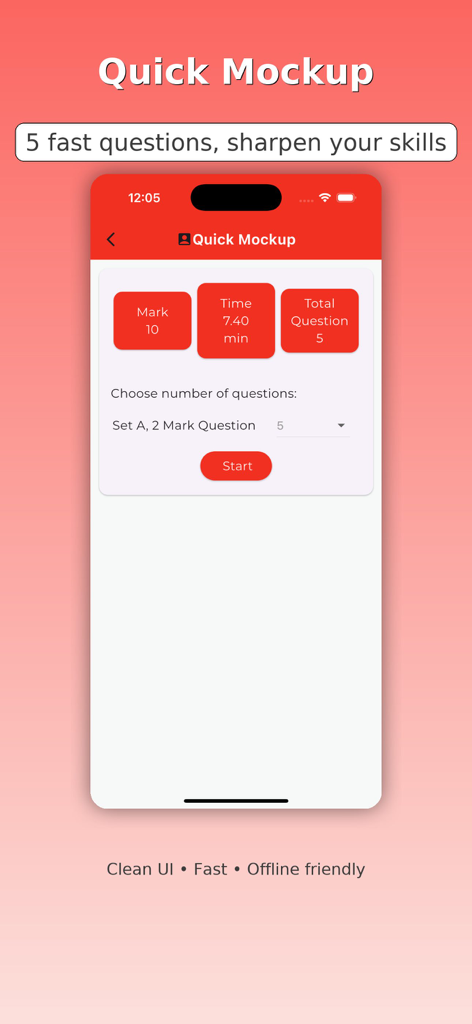 Flight Attendant Exam Quiz - Flight attendant exam app showing the quick mockup quiz settings screen