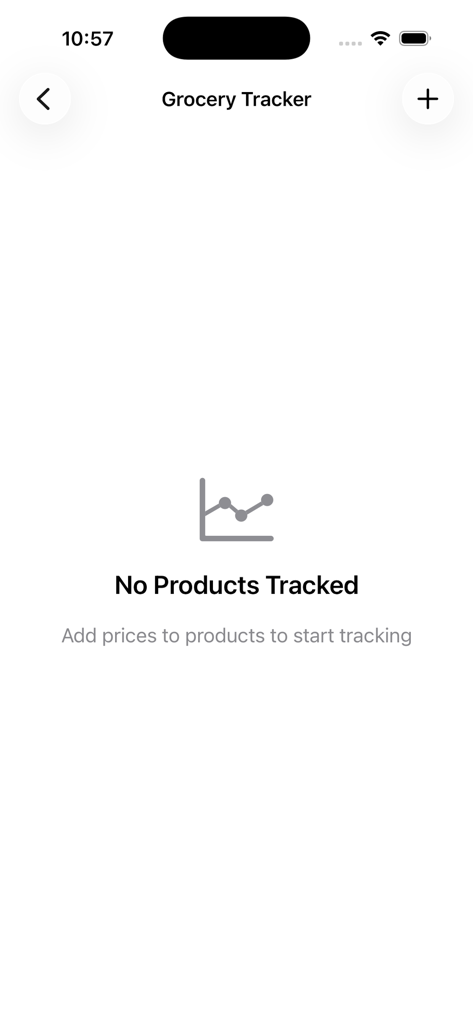Smart Grocery Tracker - Empty grocery tracker screen showing a message that no products have been tracked yet.
