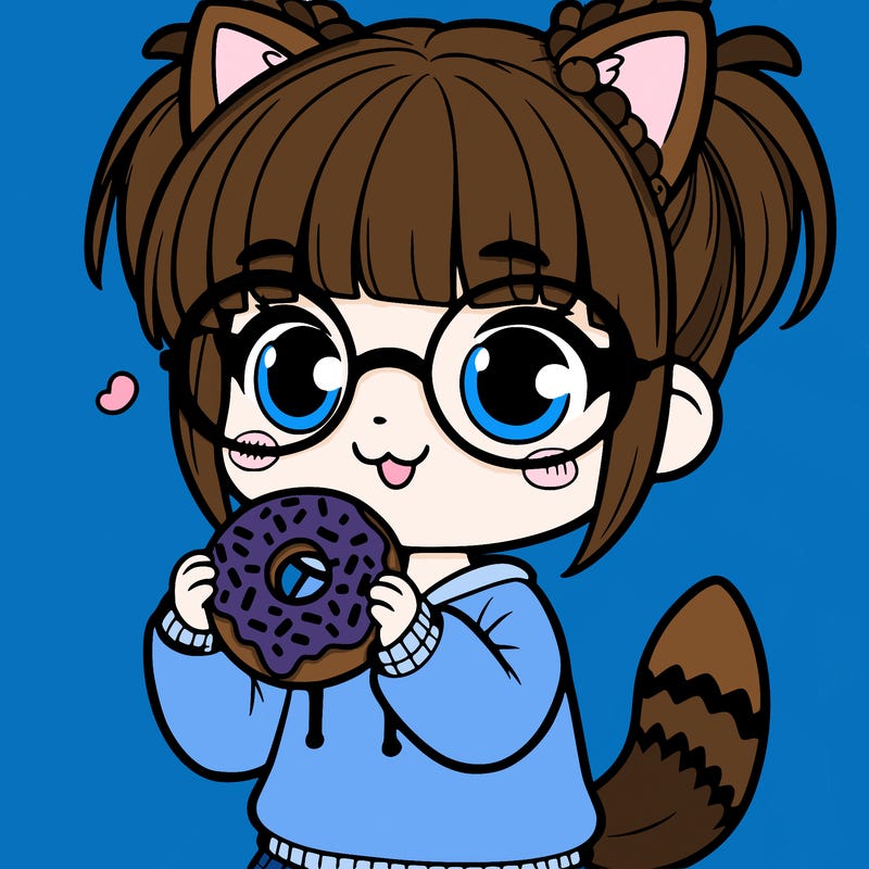 girl with glasses a tail eating a donut