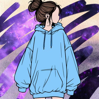 realistic girl with a oversized sweatshirt on and a bun