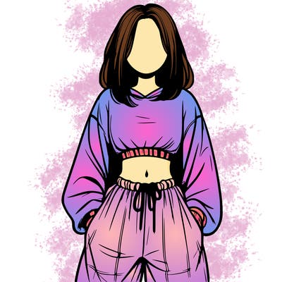 realistic girl faceless with baggy pants and a crop top