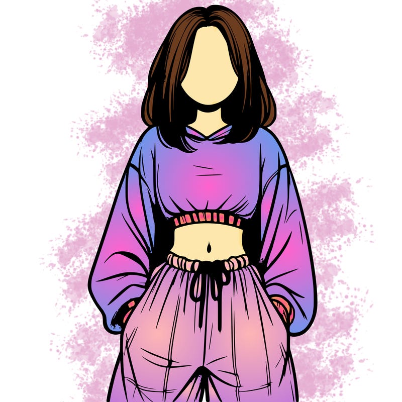realistic girl faceless with baggy pants and a crop top