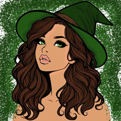 realistic witch girl with wavy hair and lips