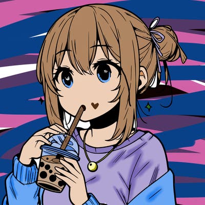 manga character drinking boba