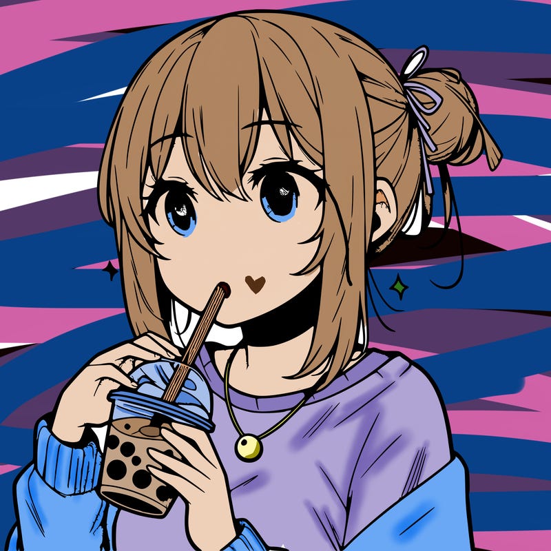 manga character drinking boba