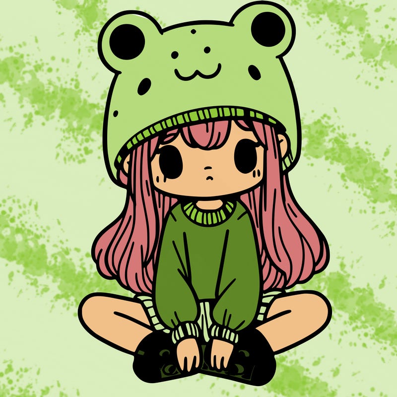 a girl wearing a frog hat and some frog socks