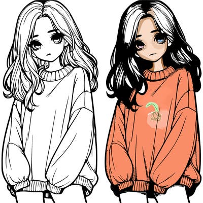 realistic girl with baggy sweater