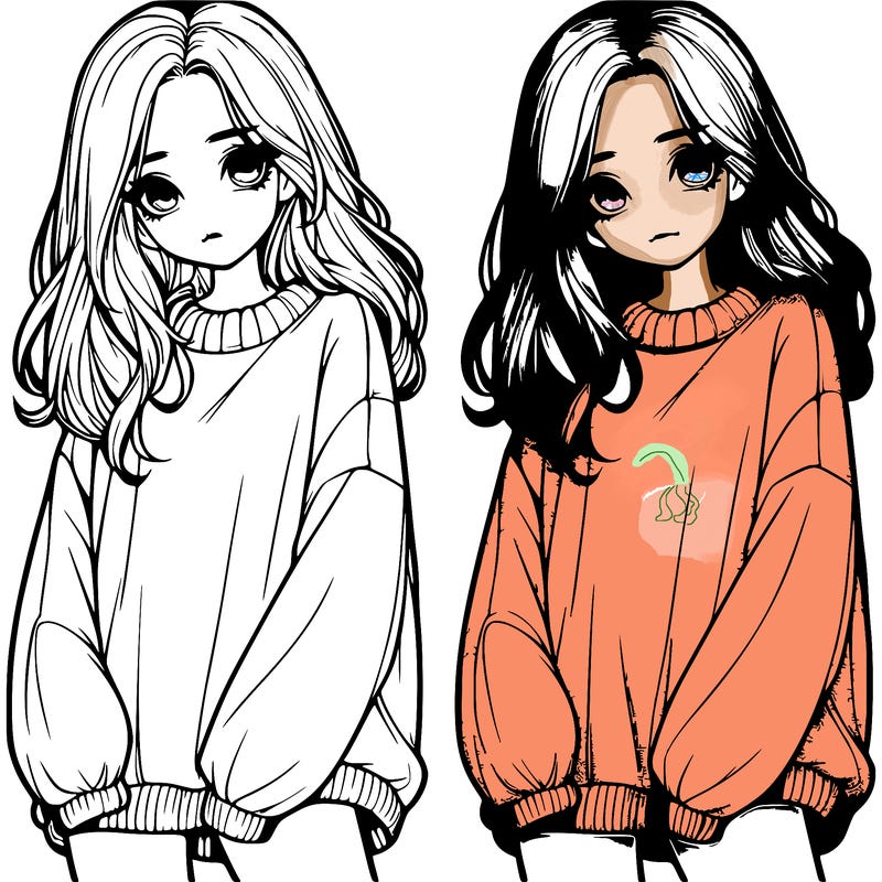 realistic girl with baggy sweater