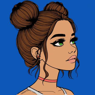 realistic girl with buns on the top of her head