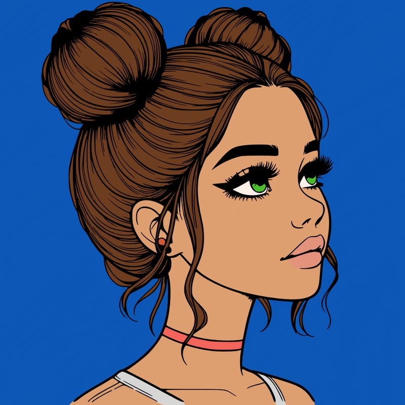 realistic girl with buns on the top of her head