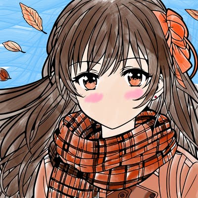teen anime girl in fall wearing a scarf