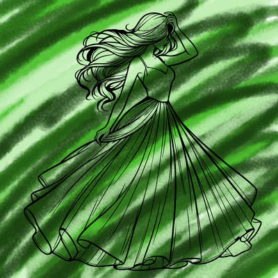 realistic woman with dress flowing in the wind