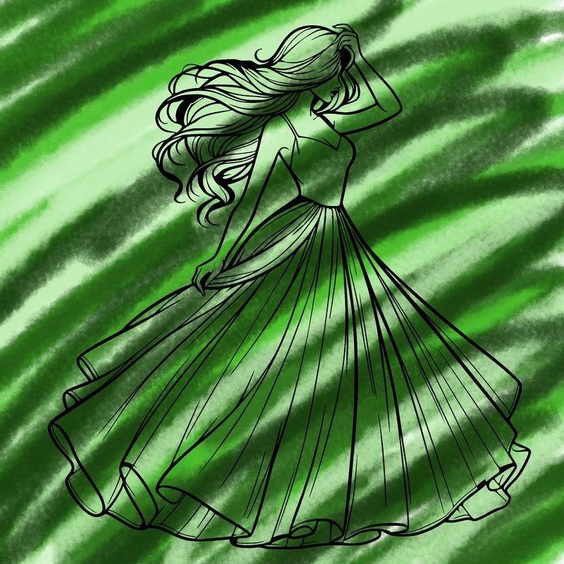 realistic woman with dress flowing in the wind