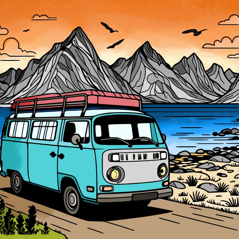 camper van on lofoten, norway