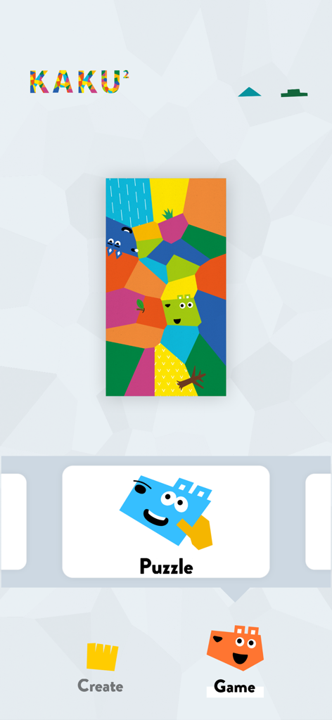KAKU² - Funny Shape Play - KAKU2 app home screen showing colorful geometric artwork and puzzle game options