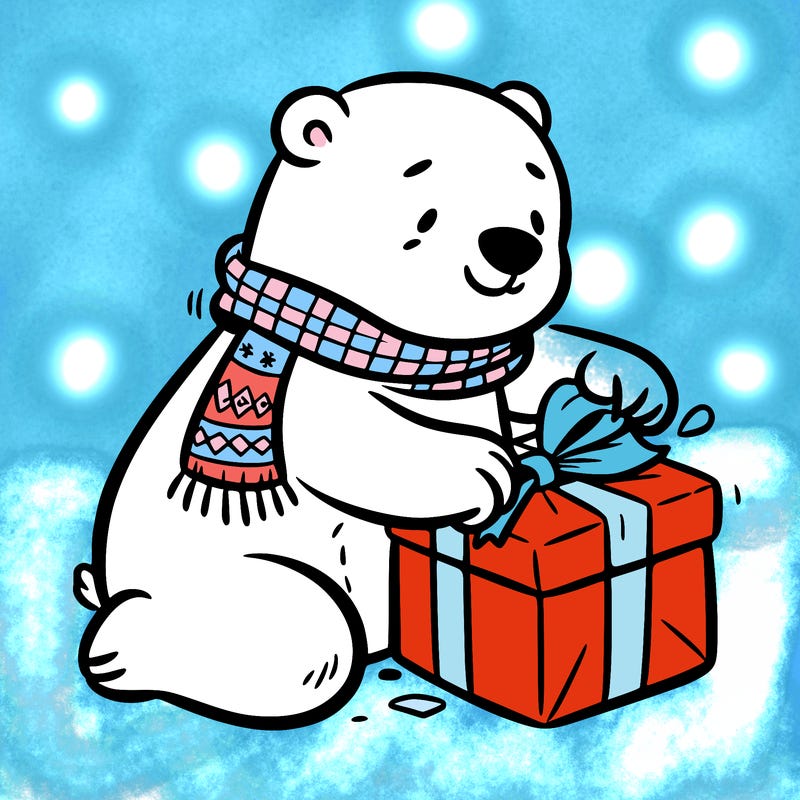 polar bear wrapping a present