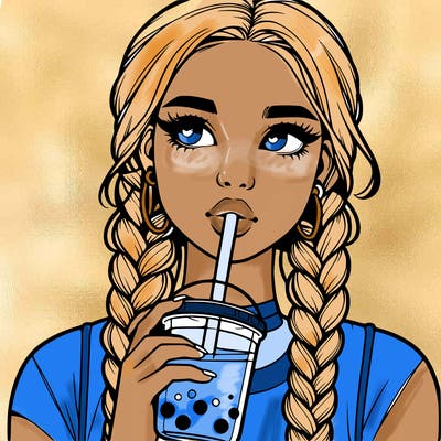 realistic girl with braided hair drinking boba