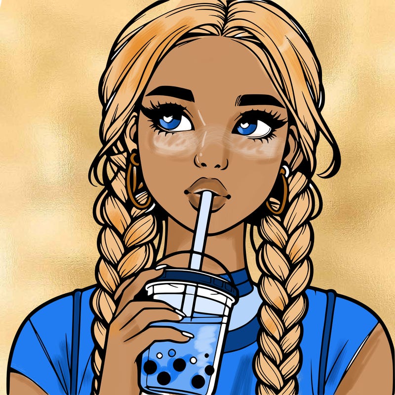 realistic girl with braided hair drinking boba