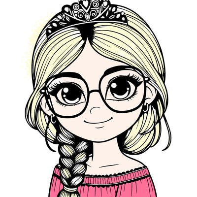 a girl with one braid and glasses who is a princess realistic