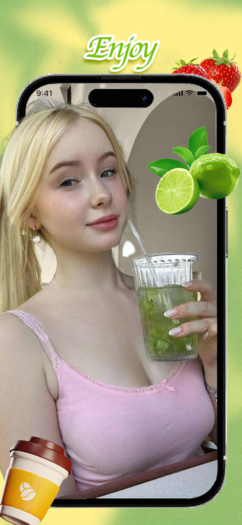 Jooka - Adult Chat & Discover - Una mujer sosteniendo un cóctel verde en la red social Jooka para amantes de la mixología