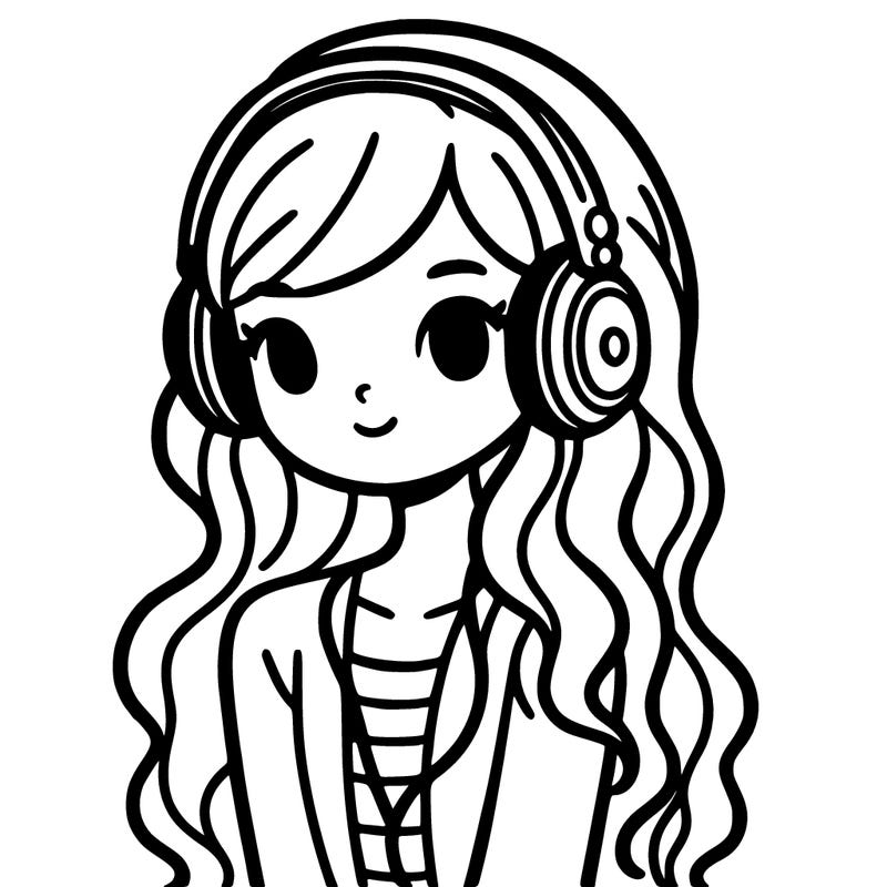 girl with medium wavy hair and headphones