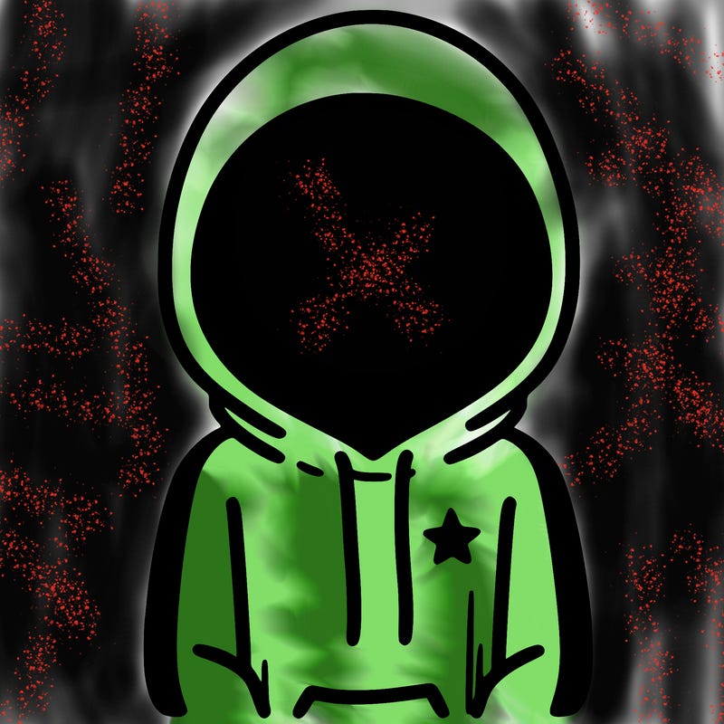 a person with non face waering a hoodie with a small star symbol on the hoodie