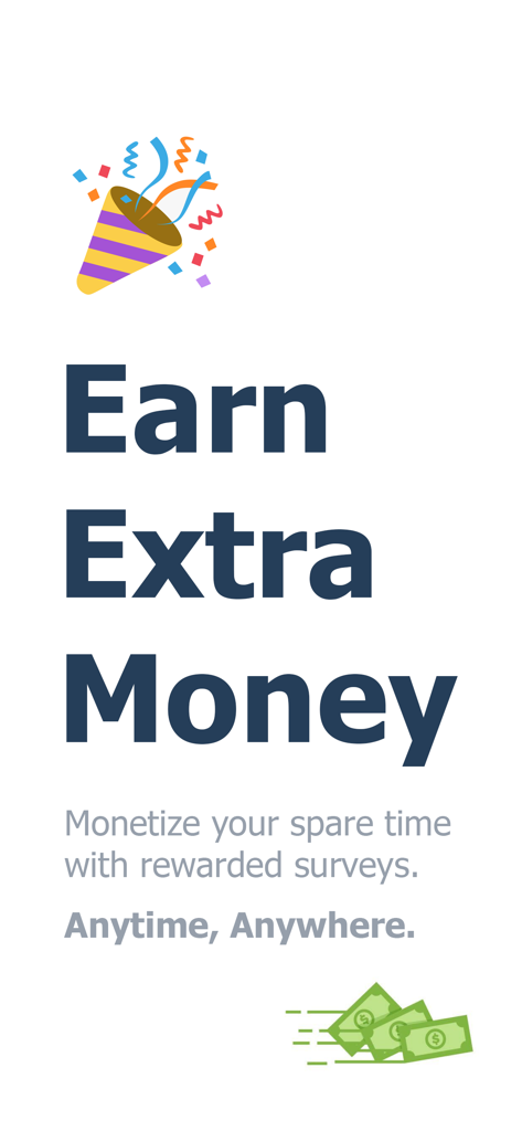 Happy Surveys – Easy Cash App - Happy Surveys app promotional screen with text Earn Extra Money and rewarded surveys description