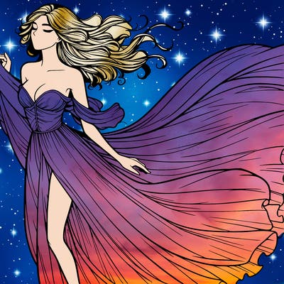 realistic woman in dress flowing the the wind