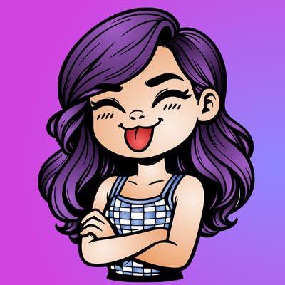 realistic girl crossing her arms and wearing a tank top with her tongue held out she has long hair