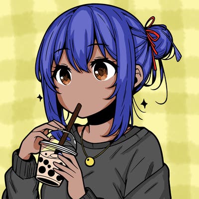 manga character drinking boba