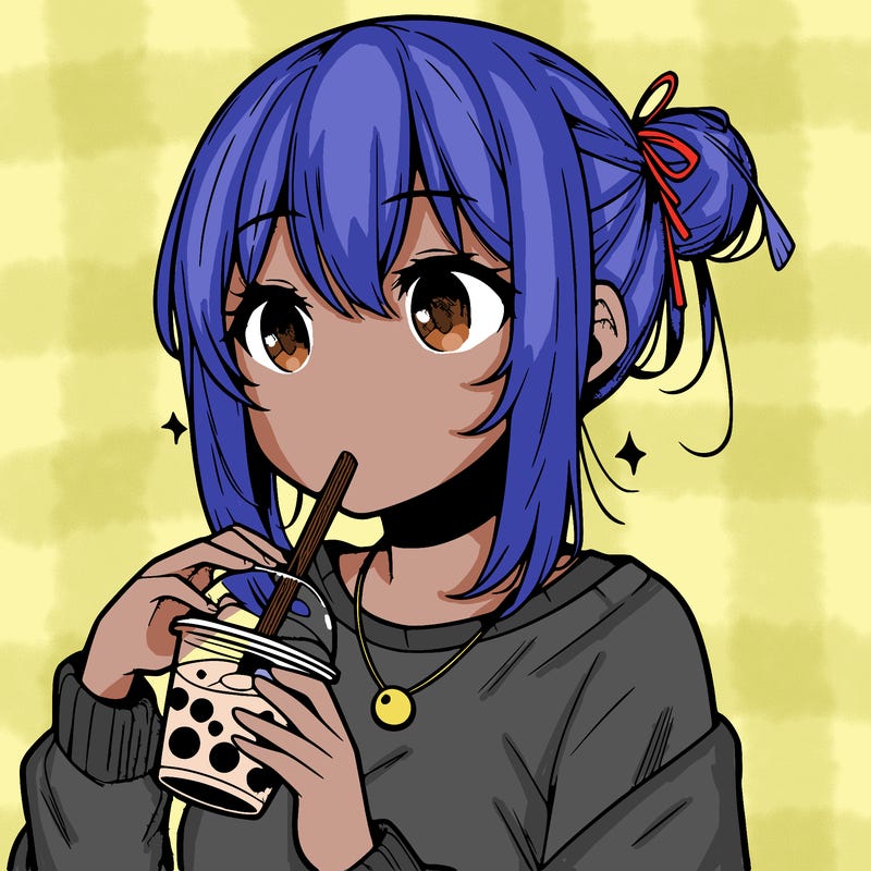 manga character drinking boba
