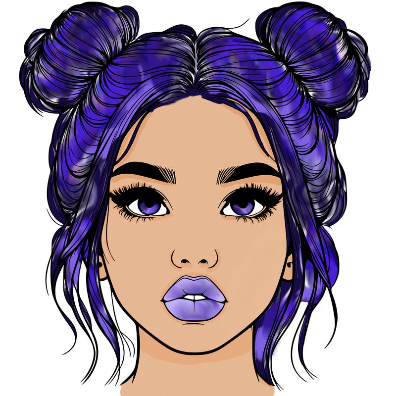realistic girl with two buns on her hair and lips