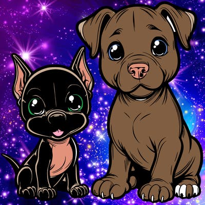 cute realistic pit bull with a cute realistic doberman pitcher next to it