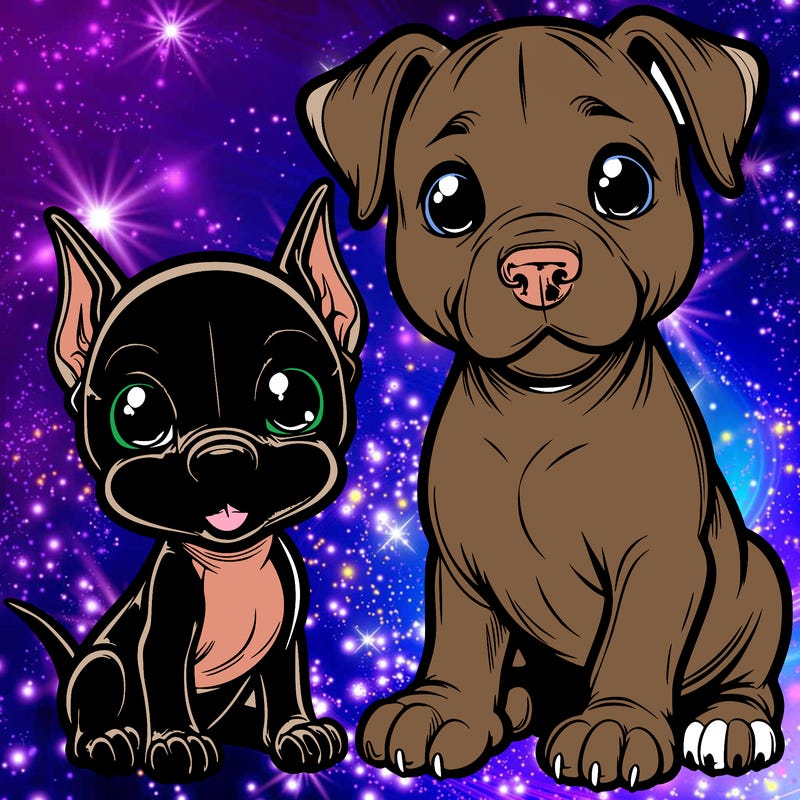 cute realistic pit bull with a cute realistic doberman pitcher next to it