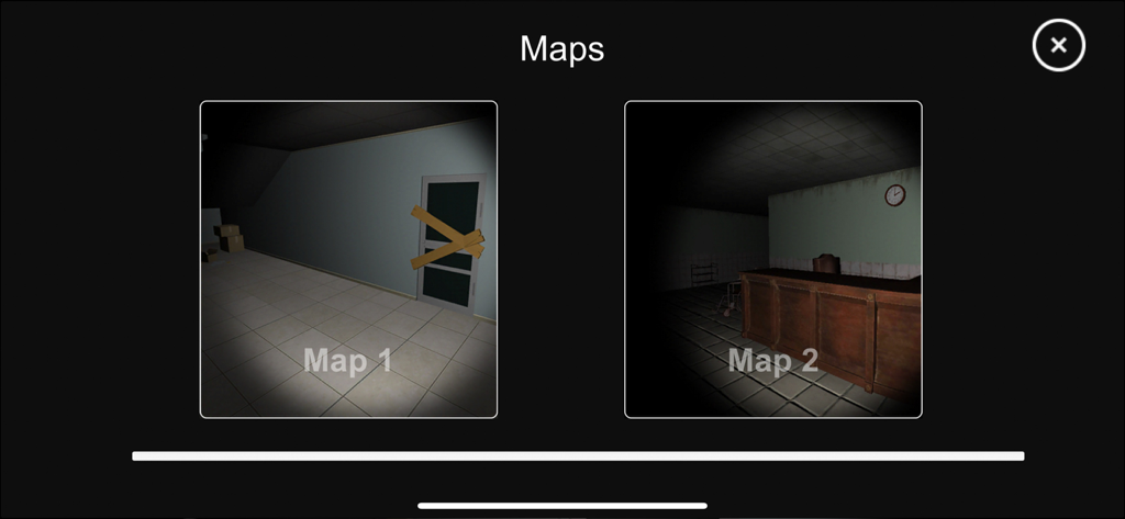 Paranormal: Multiplayer Horror - Pantalla de selección de mapa que muestra dos ubicaciones embrujadas diferentes en el juego Paranormal Multiplayer Horror.