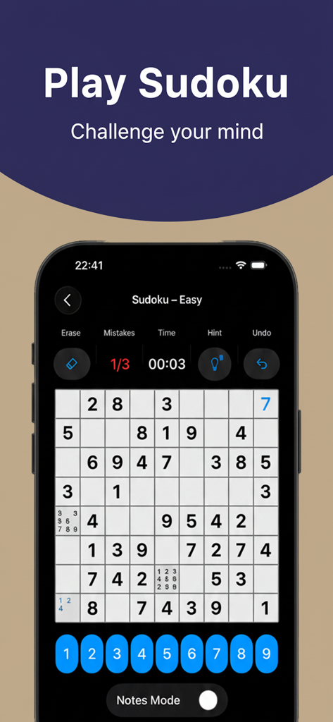 Sudoku #No ads - A game of Sudoku in progress on a dark mode mobile interface featuring an easy level puzzle