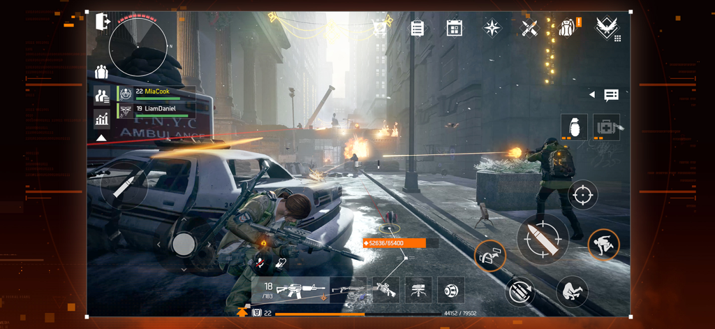 The Division Resurgence - A tactical shooter gameplay scene from The Division Resurgence featuring agents in combat on a New York City street.