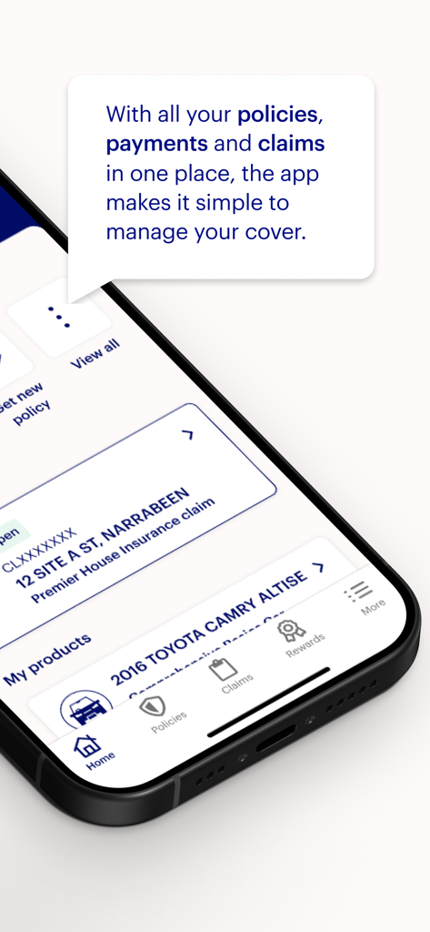 NRMA Insurance - Mobile app interface of NRMA Insurance showing policy details and a callout about managing cover